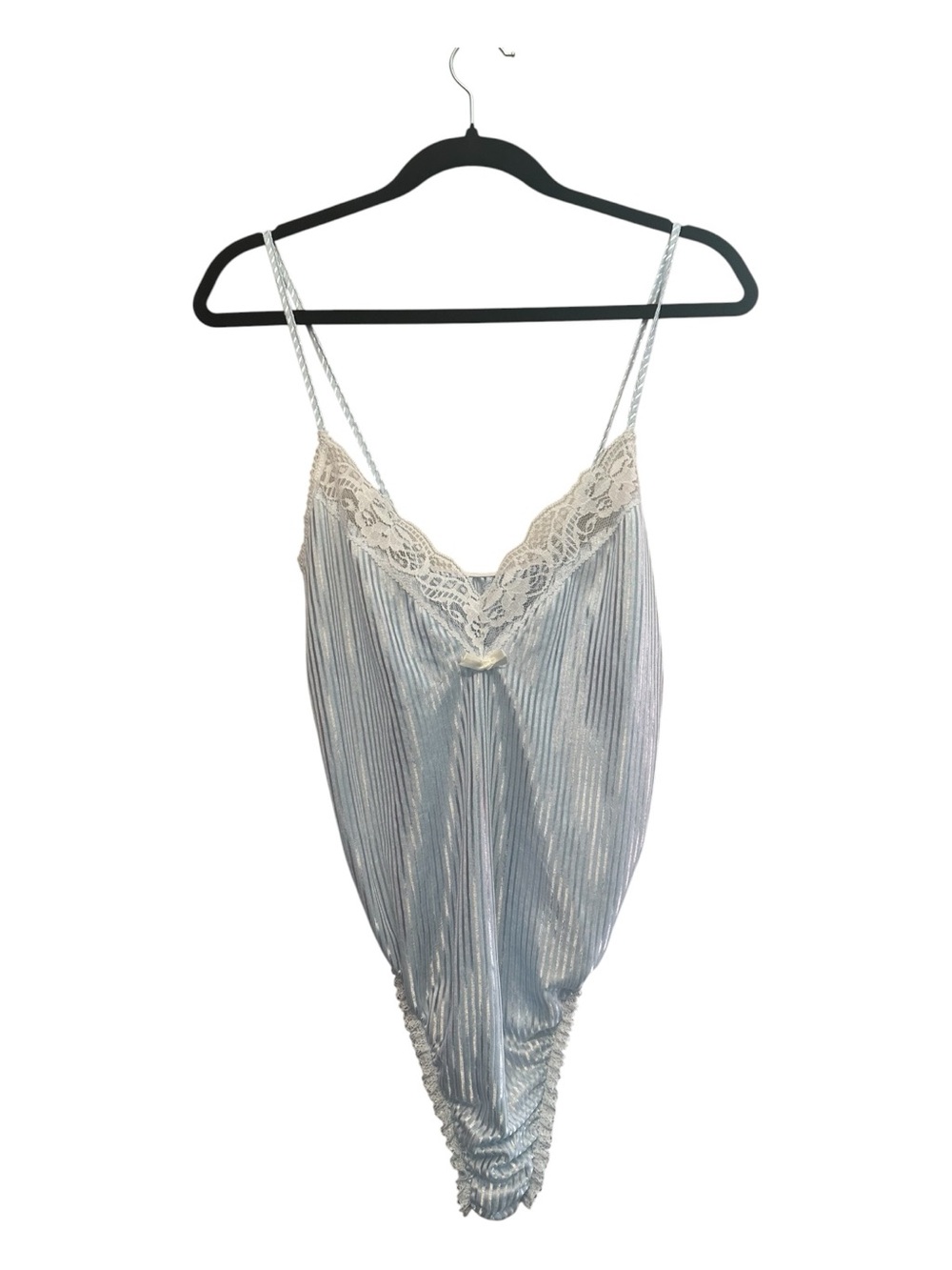 Vintage 90’s Private Moments Shimmery Ice Blue Lace-Trim Plissé Satin Chemise 1X